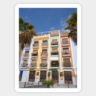 Four storied colored houses in Spain. Sticker